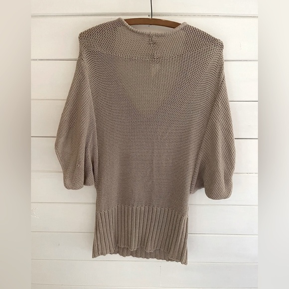 ANDERSEN & LAUTH Anthropologie Short Sleeve V Neck Beige Open Knit Sweater MED - Picture 2 of 3